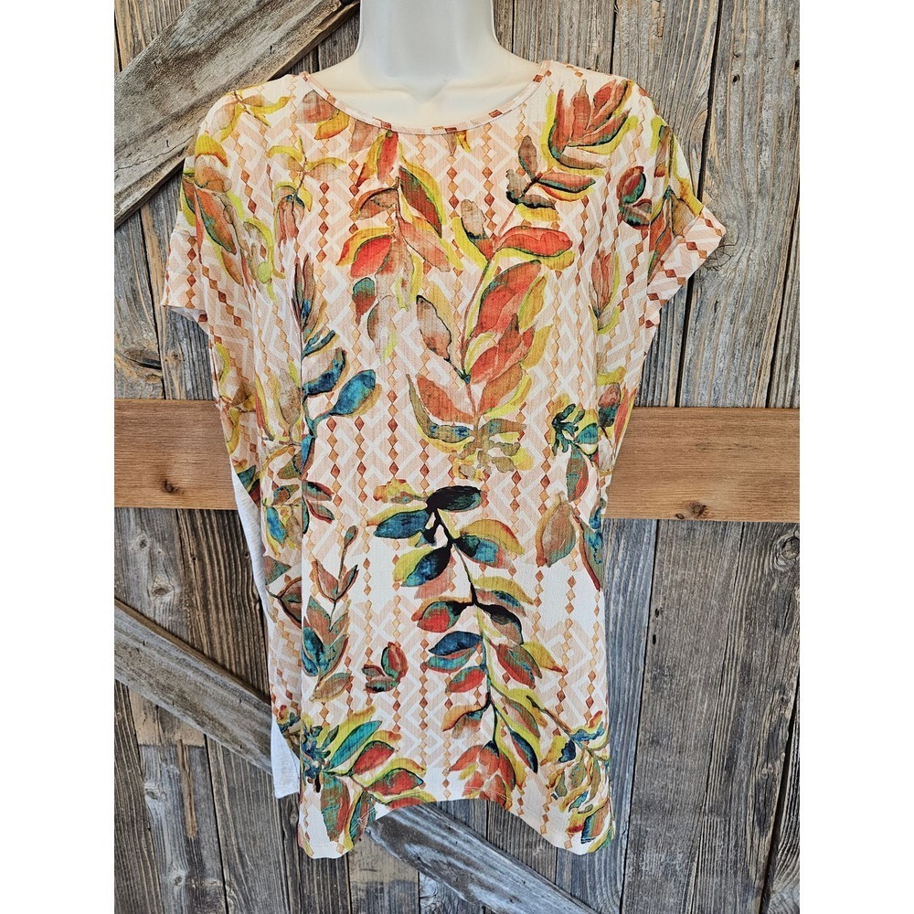 Zara basic watercolor painting front/t-shirt
back career casual L large ^